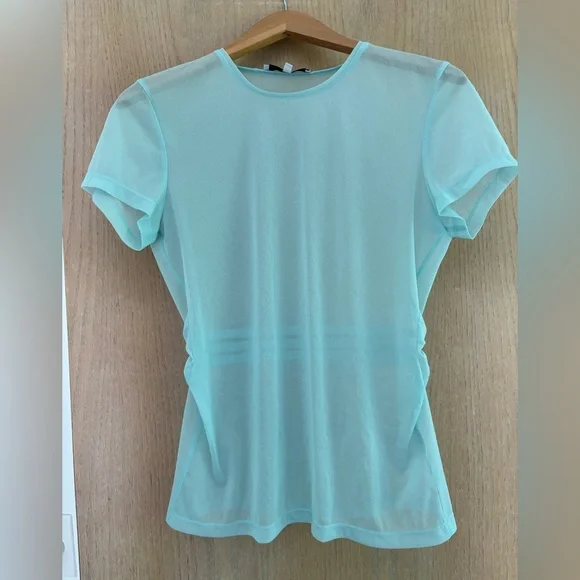 Tibi Aqua /mint green Sheer Short Sleeve Top - Picture 2 of 4